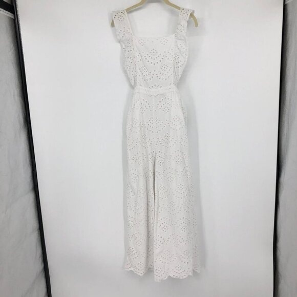 TopShop Broderie Anglaise white ruffle jumpsuit waist tie laser cutout floral 4 - Picture 5 of 16
